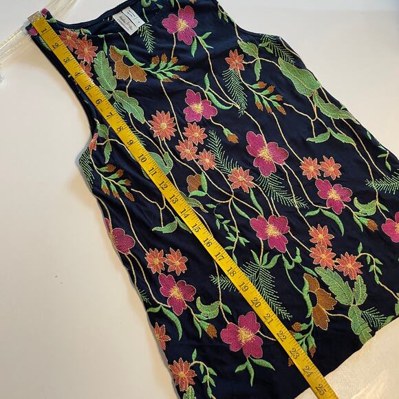 Meadow Rue Cartagena Embroidered Tank Womens Small Navy Floral Anthropologie Top - Picture 9 of 9